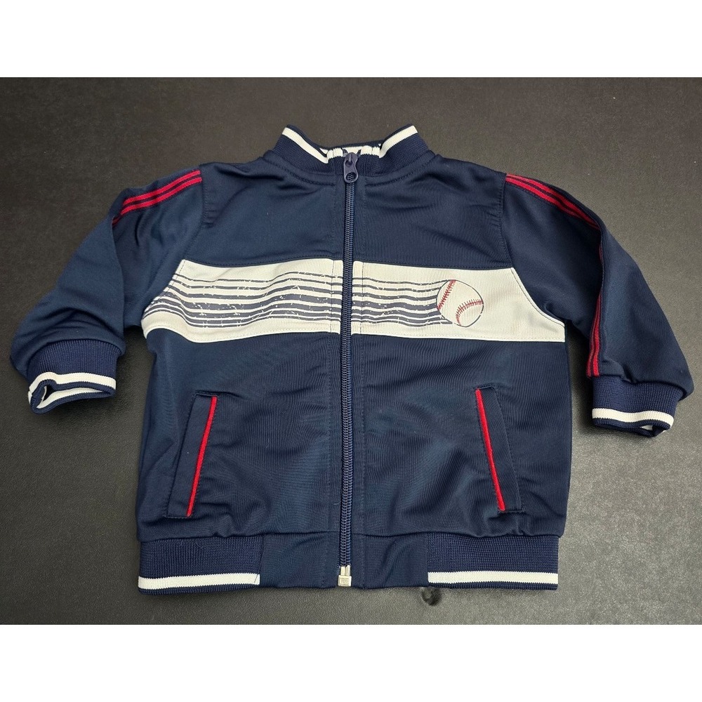 Miniwear Boys Navy Blue Baseball Zip-Up Track Jacket – 3-6 Months Like New